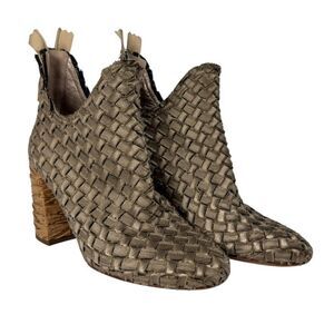 AGL Attilio Giusti Leombruni Vero Cuoio Woven Leather Ankle Bootie 36.5 US 6.5